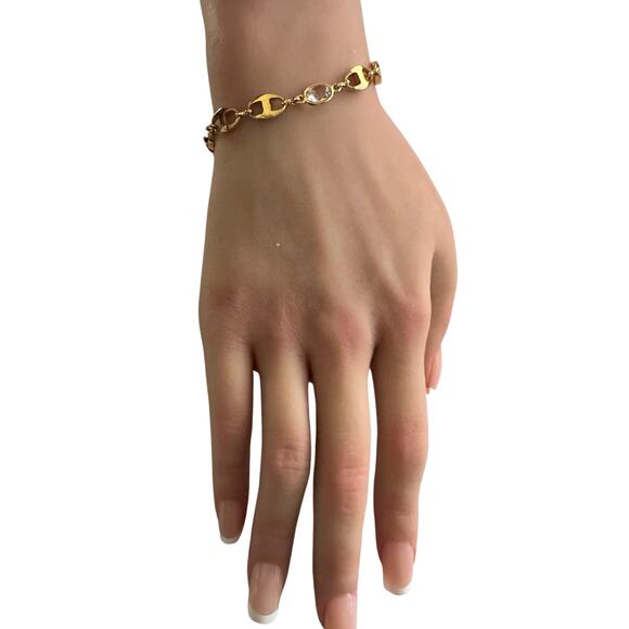 Givenchy Oval Mirrored Gs Gold Plate Bracelet with Clear Gemstones - Picture 10 of 10